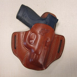S&W - MP SHIELD 3.3 45 cal. BROWN leather Owb,  pancake belt holster, right hand