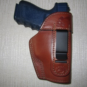 Braids Holsters brown leather holster, fits Glock 19/23/32/26/27/30, IWB, OWB, SOB, right hand or left hand