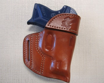 Ruger Lcp ll, formed BROWN leather OWB belt holster, right hand