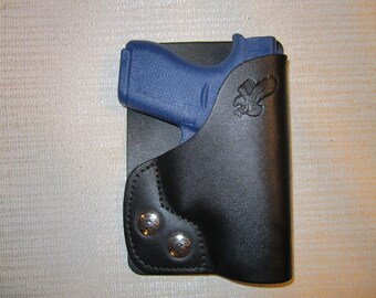 Braids Holsters, FITS GLOCK 42, PM9, LC9, PF9, leather left hand, wallet and pocket holster