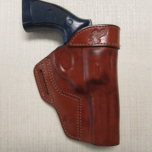 S&W 586 and 686 357 magnum with 4&quot; BARREL, formed BROWN leather owb, belt slot holster