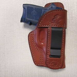 Smith & Wesson BG 380 IWB brown leather holster with body shield right hand