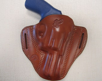 FITS Ruger LCRX 3" barrel, formed BROWN leather,owb, Pancake belt holster