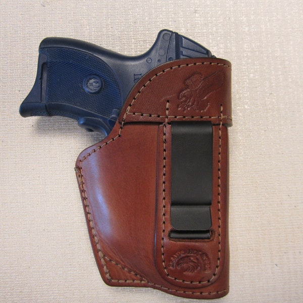 Ruger lc9 with crimsontrace laser or kahr pm9 with crimsontrace laser BROWN leather ambidextrous holster. iwb, owb sob, Herman Oak leather