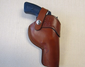 RUGER SP101 357 mag, S&W J FRAME, with 3" barrels, BROWN owb holster with strap