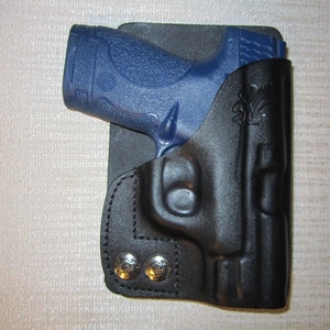 Braids Holsters, Smith and Wesson M&P SHIELD 9MM and 40 CAL. leather leftt hand, wallet and pocket holster