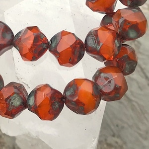 Czech Artisan 9mm Baroque Center Cut Nugget Fire Polish Beads - 15 Beads - Orange Opal with Picasso Edges