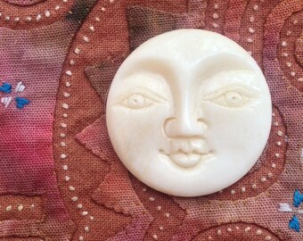 Carved Bone Smiling Moon Face Pendant or Cabochon 25 mm - 1 Inch