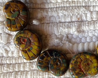 17x13mm Nautilus Picasso Beads Czech Artisan - 10