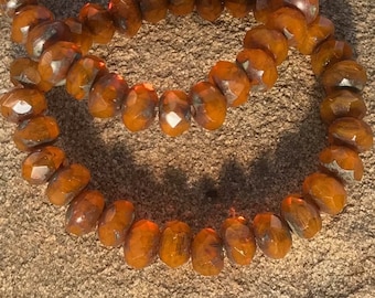 Czech Artisan Glass 3x5mm Faceted Fire Polish Rondelle Beads - Darker Golden Orange Opal with Brown Picasso Edges - 30