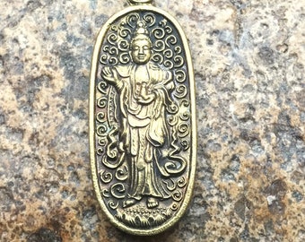 Small Gold Brass  Kwan YIn - Quan Yin Pendant from Thailand - 1 1/4 Inches - 30mm