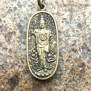 Small Gold Brass  Kwan YIn - Quan Yin Pendant from Thailand - 1 1/4 Inches - 30mm