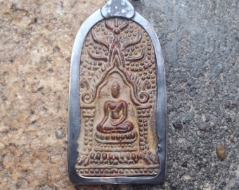 Brass or Bronze Sitting Buddha Pendant from Thailand - 2 3/8 Inches (58 mm)
