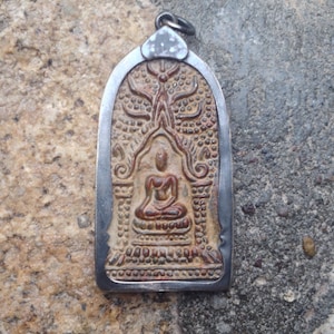 Brass or Bronze Sitting Buddha Pendant from Thailand - 2 3/8 Inches (58 mm)