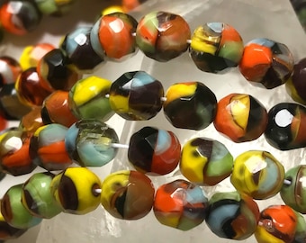 Czech 8mm Faceted Fire Polish - Multi Color 25 Beads