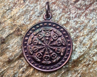 Dark Copper Dharma Wheel Pendant from Thailand - 1 Inch