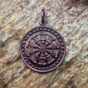 Dark Copper Dharma Wheel Pendant from Thailand - 1 Inch