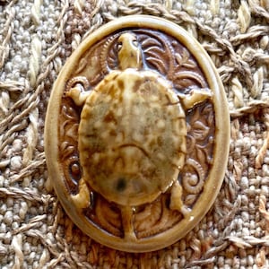 Porcelain Sea Turtle Pendant - Handmade USA Artist - 1 1/2 Inches - 37mm