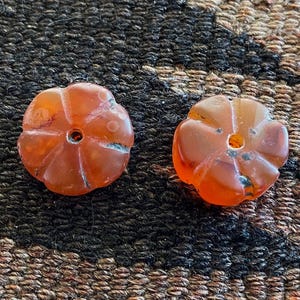 Old Tibet Antique Carnelian Carved Beads  - 2 Beads - 18mm - 3/4 Inch