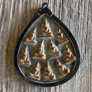 Rustic 10 Seated Buddhas Pendant from Thailand - 2 1/4 Inches (60 mm)