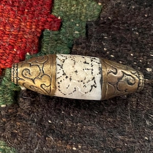 Antique Naga Tribal Bead with Brass Caps - 1 3/4 Inches 44mm