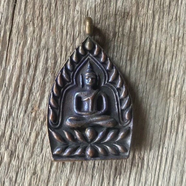 Bronze Seated Buddha Pendant from Thailand - 1 3/8 Inches - 38mm