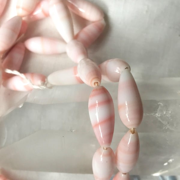 Vintage 18x6mm White and Coral Rose Pink Japanese Glass Teardrop Beads - 4 Beads