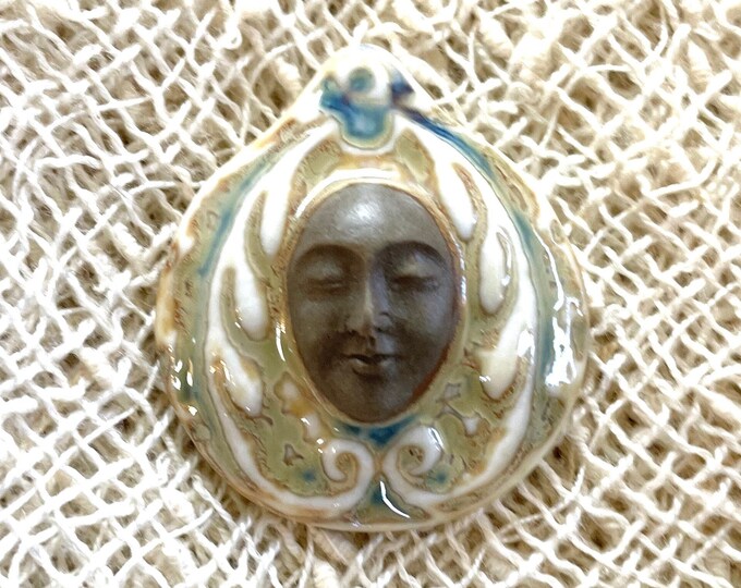 Handmade USA Artist Porcelain Face Pendant - 1 3/8 Inches - 36 Mm - Etsy