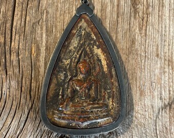 Large Bronze Sitting Seated Buddha Pendant from Thailand - 2 7/8 Inches - 73 mm