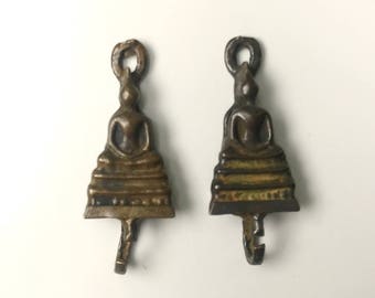 Small Seated Buddha Connector Charms - Bronze from Thailand - 2 Pieces - 1 1/4 Inch - 30 mm