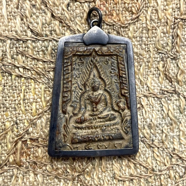 Brass or Bronze Sitting Buddha Pendant from Thailand - 2 Inches - 55mm