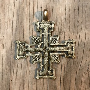 Large Square Brass Cross - Ethiopian Style Pendant - 3 Inches - 74 mm