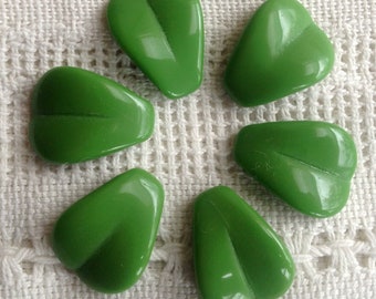 Vintage German Green Petal Beads - 13x18mm - 10 Beads