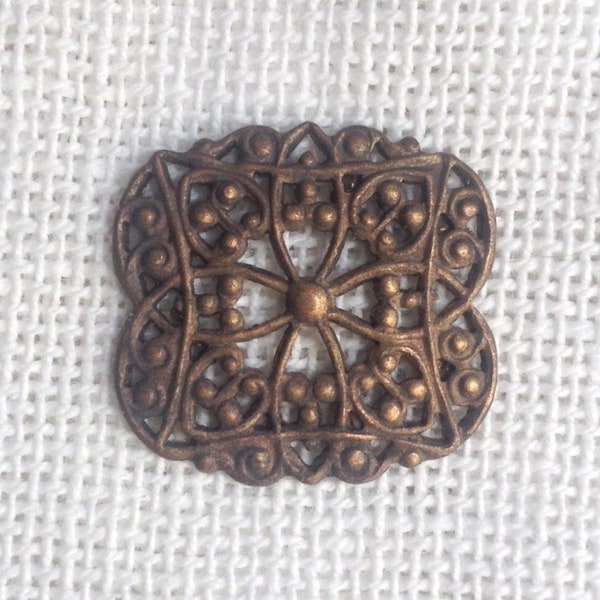 Vintage Antique 1920's Czech  Brass Filigree - 18 x 19 mm - 3/4 Inch