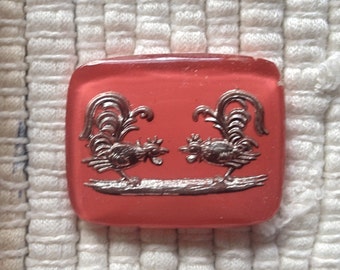 18 x 24 mm Pink /& Silver Bug Vintage Glass German Reverse Intaglio Cabochon