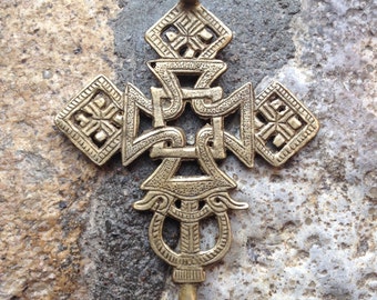 Large Brass Celtic Cross Pendant - 3 1/2 Inches - 90mm
