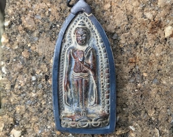 Brass or Bronze Standing Buddha Pendant from Thailand