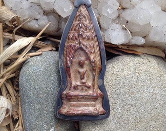 Large Brass or Bronze Sitting Buddha Pendant from Thailand