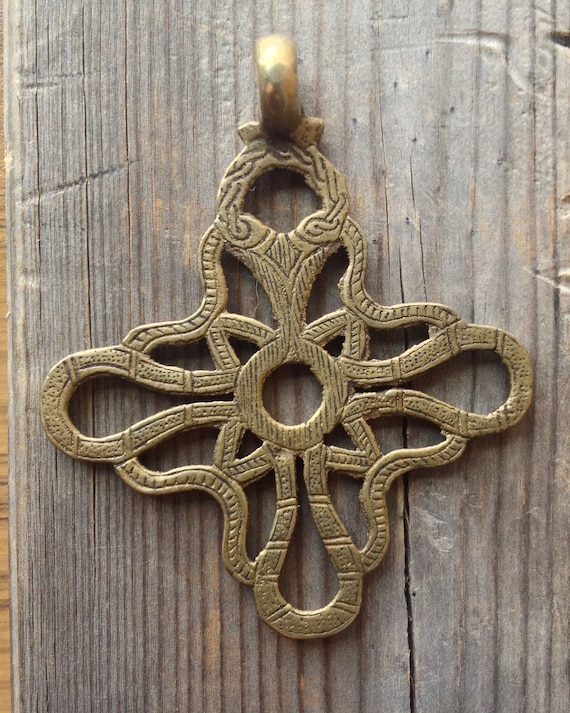 Large Rustic Brass Cross Pendant 2 78 Inches 74 Mm