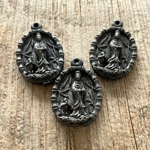 Small Dark Brown Brass Kwan Yin Pendant from Thailand - 1 1/8 Inches - 28mm