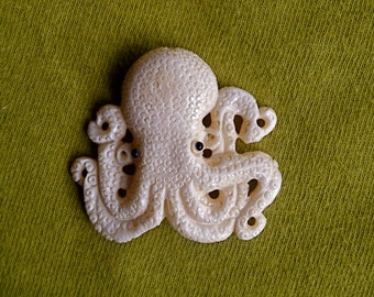 Carved Bone Octopus Bead - 1 1/2 Inches - 37mm