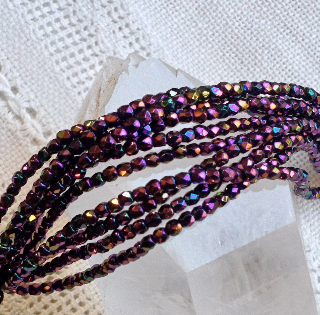 Czech Fire-Polish Bead 2mm Opaque Lilac Luster (50pc Strand) by