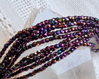 Czech True 2mm Fire Polish - 50 Beads -Purple Iris