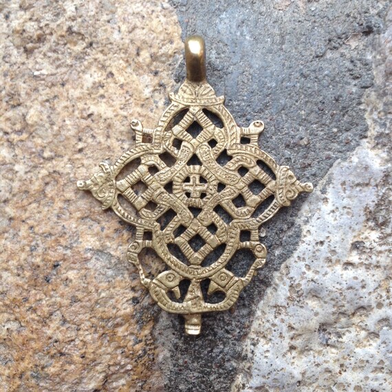 Large Rustic Brass Celtic Style Cross Pendant 2 78 Inches 72 Mm