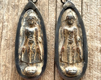 Brass or Bronze Standing Buddha Pendant from Thailand - 2 5/8 Inches (68 mm)