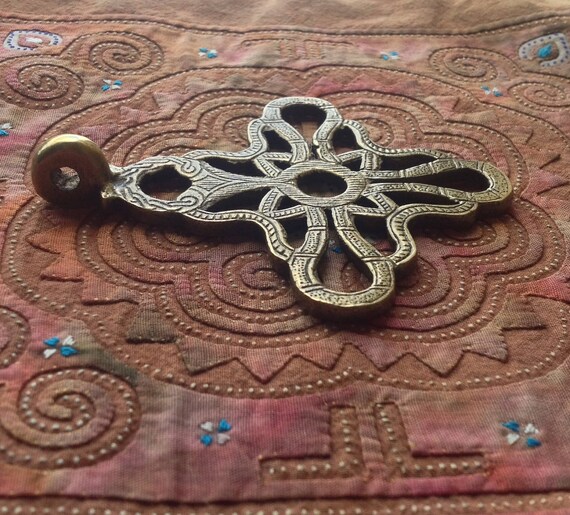 Large Rustic Brass Cross Pendant 2 78 Inches 74 Mm