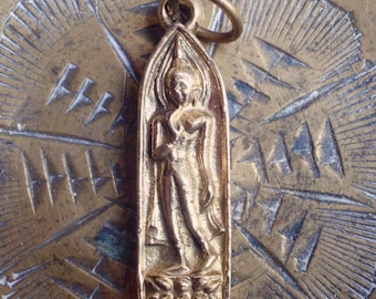 Small Brass Buddha Pendant from Thailand Walking Buddha - 1 Inch - 25 mm