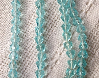 Vintage Japanese 7x6mm Faceted Glass Pyramid Beads Translucent Aqua - 15 Beads