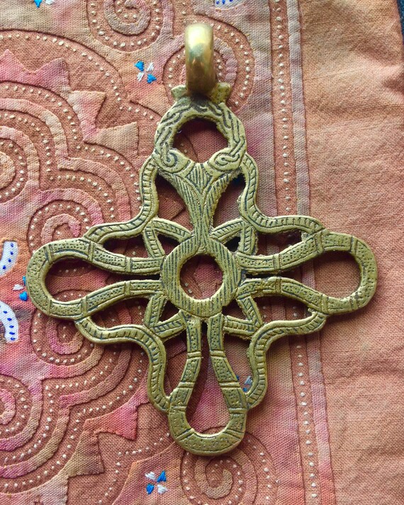 Large Rustic Brass Cross Pendant 2 78 Inches 74 Mm