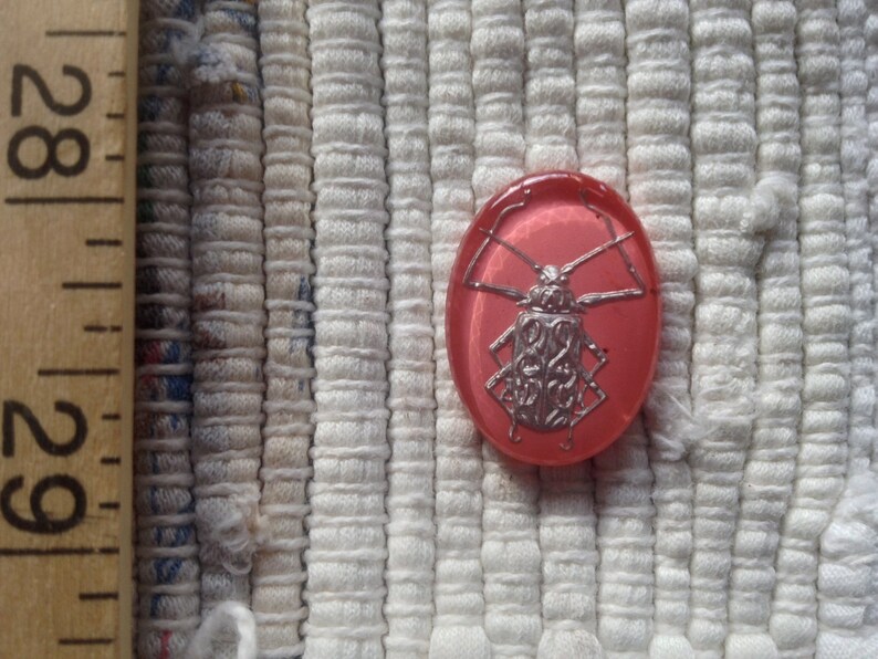 18 x 24 mm Pink /& Silver Bug Vintage Glass German Reverse Intaglio Cabochon